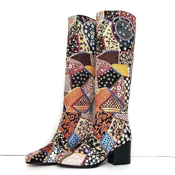 NEW Dior Diorage Patchwork Embroidered Beaded Peace and Love Tall Boots 36.5 - Picture 2 of 11